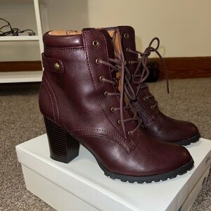 Wine colored heeled combat boots - 10